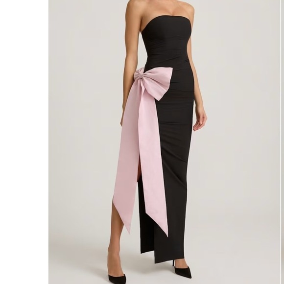 Oh Polly Dresses & Skirts - Oh Polly Angelique Strapless Bow Detail Maxi Dress Black Pink US 8 NEW Formal